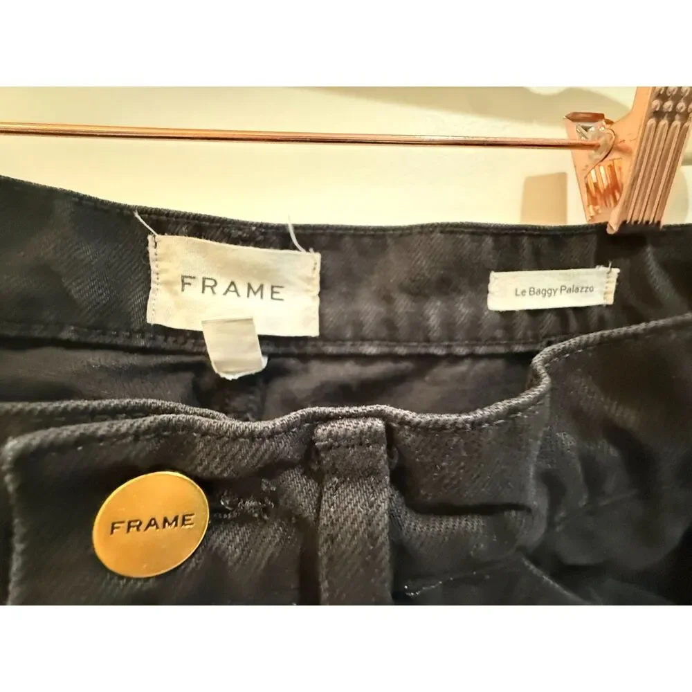 FRAME Le Baggy Palazzo Low Rise Wide Leg Black Jeans Size 26